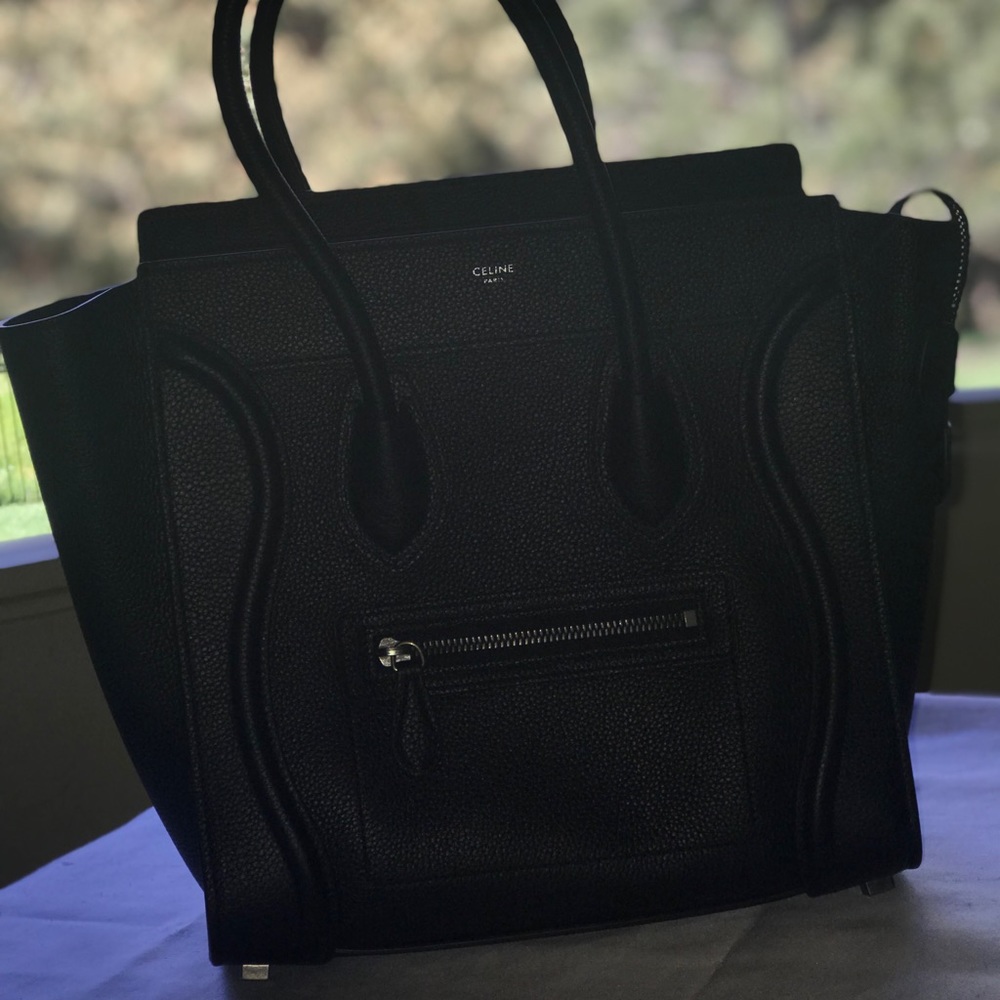 Black Celine micro drummed leather bag